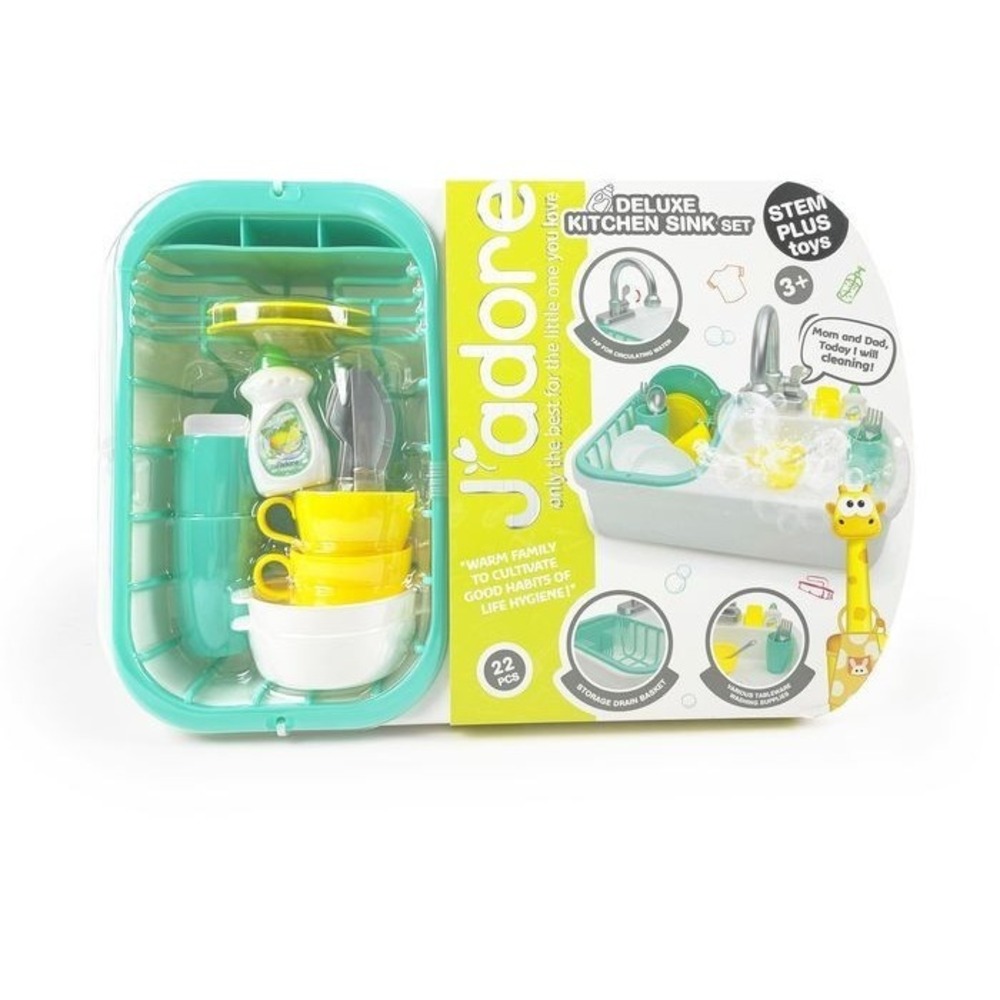 J'Adore Kitchen Sink Play Set 22 Piece Working Faucet with Flowing Water Toddler - Picture 2 of 6